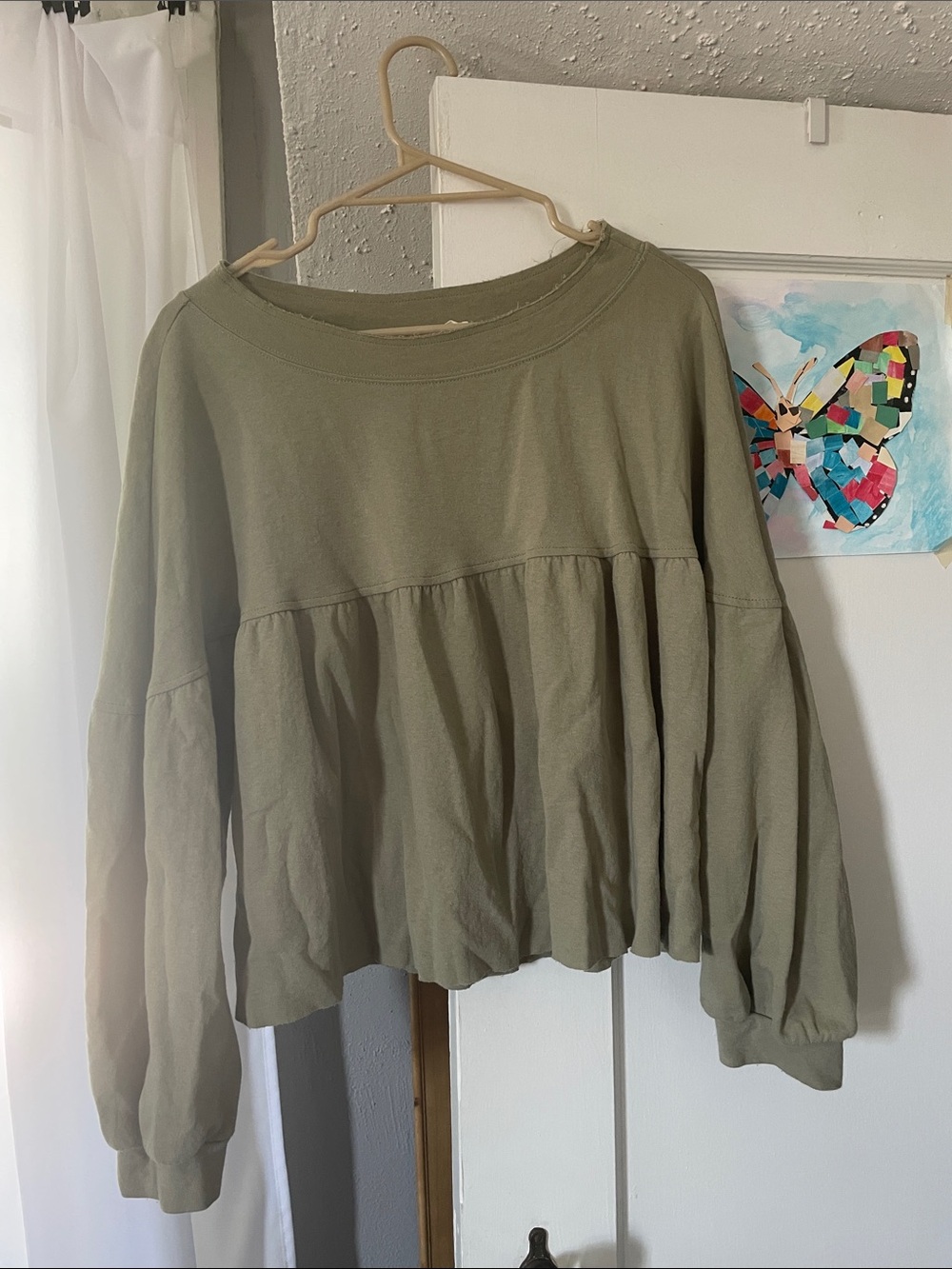 Roolee light olive green babydoll long sleeve sweatshirt top